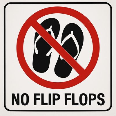 A sign saying flip flops are not suitable for pregnant women with swollen feet